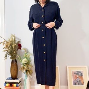 Vintage Navy 100% Silk Dress w/ Gold Buttons Sz 4